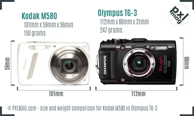 Kodak M580 vs Olympus TG-3 size comparison