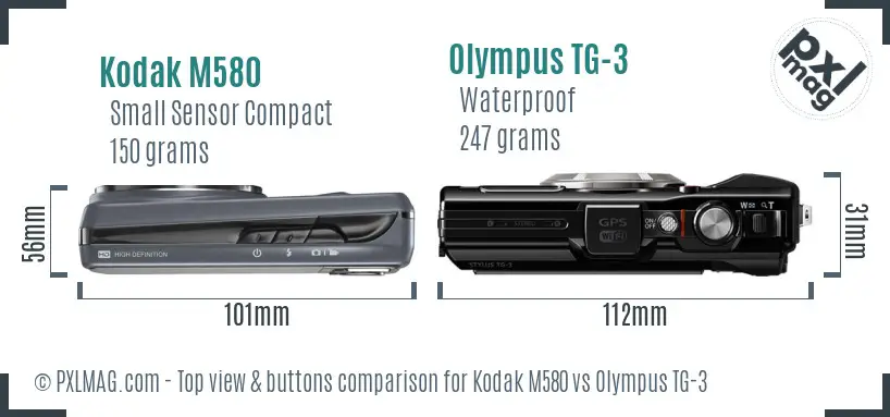 Kodak M580 vs Olympus TG-3 top view buttons comparison