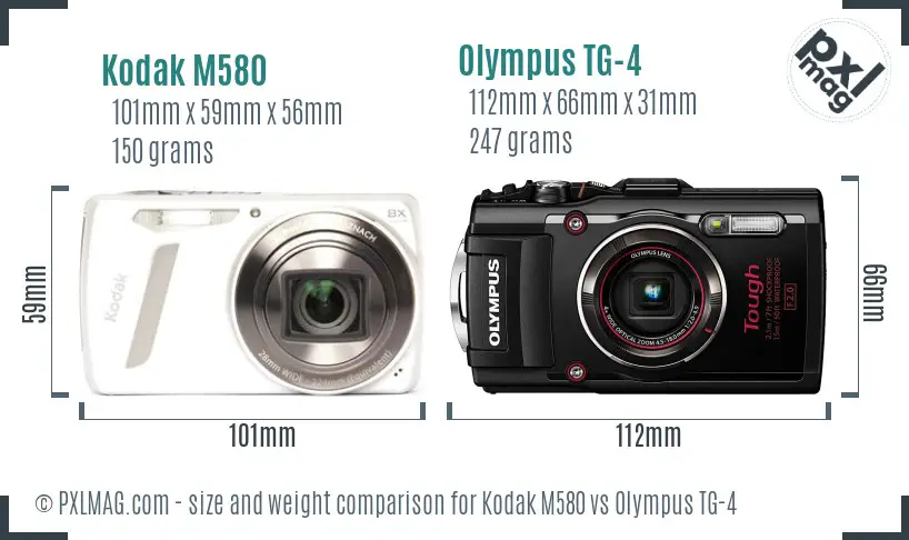 Kodak M580 vs Olympus TG-4 size comparison