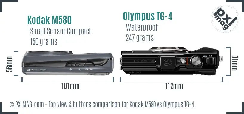 Kodak M580 vs Olympus TG-4 top view buttons comparison