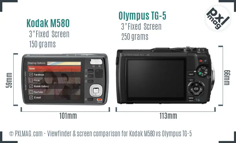 Kodak M580 vs Olympus TG-5 Screen and Viewfinder comparison