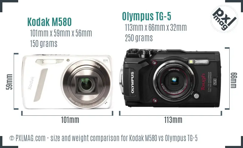 Kodak M580 vs Olympus TG-5 size comparison