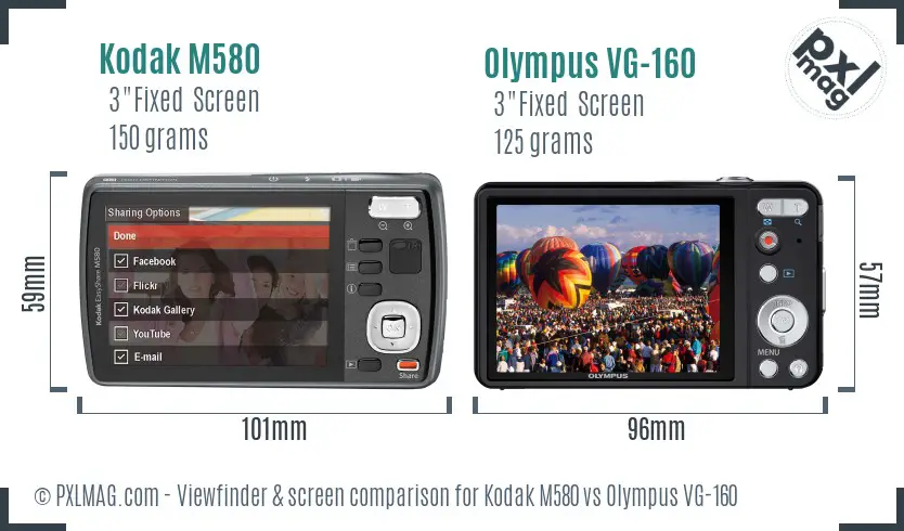 Kodak M580 vs Olympus VG-160 Screen and Viewfinder comparison