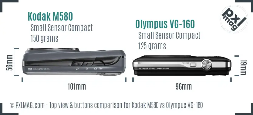 Kodak M580 vs Olympus VG-160 top view buttons comparison