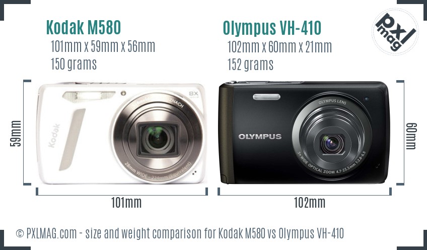Kodak M580 vs Olympus VH-410 size comparison