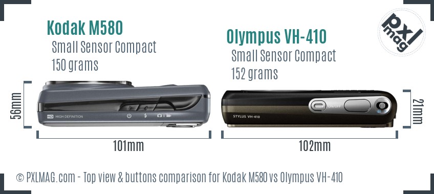 Kodak M580 vs Olympus VH-410 top view buttons comparison