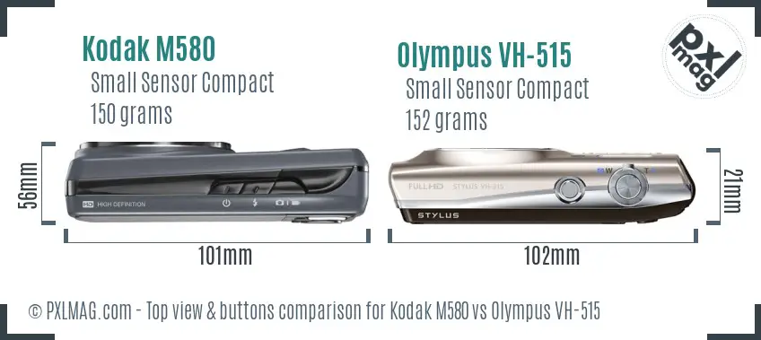 Kodak M580 vs Olympus VH-515 top view buttons comparison