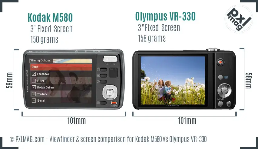 Kodak M580 vs Olympus VR-330 Screen and Viewfinder comparison