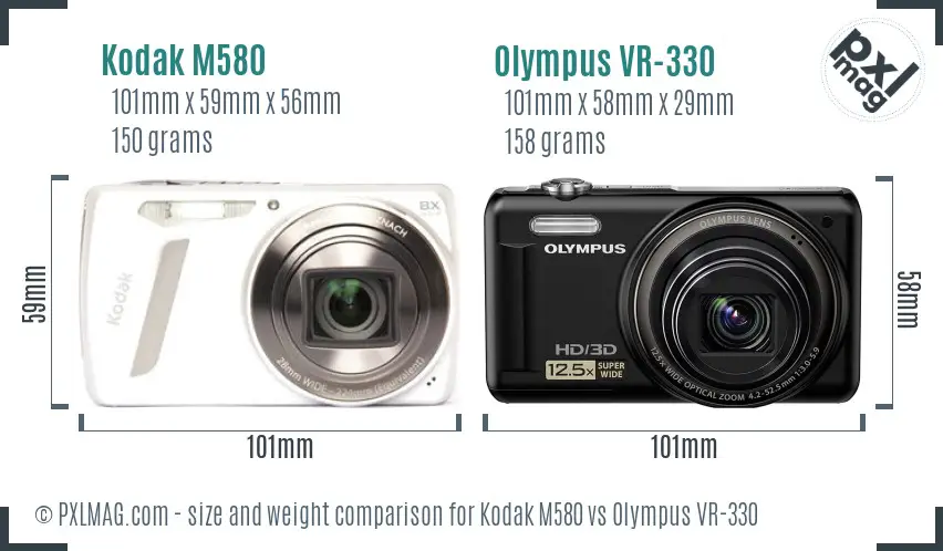 Kodak M580 vs Olympus VR-330 size comparison