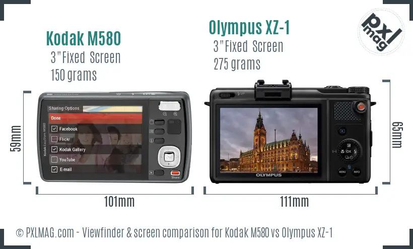Kodak M580 vs Olympus XZ-1 Screen and Viewfinder comparison