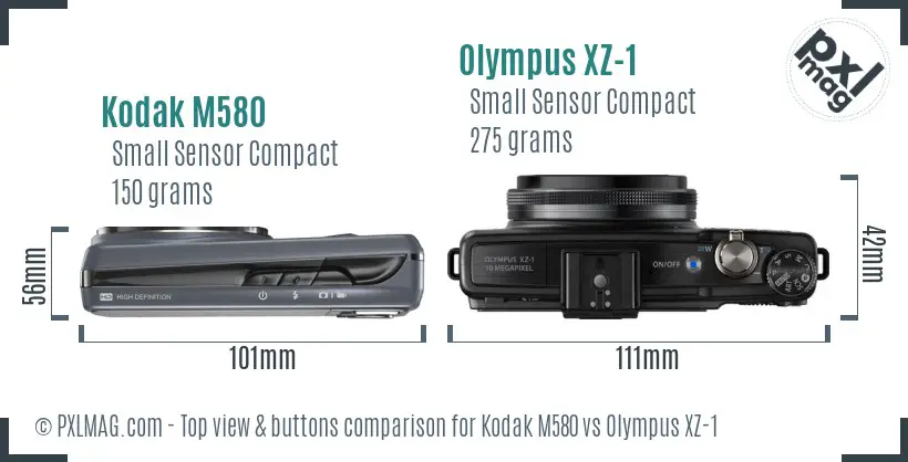 Kodak M580 vs Olympus XZ-1 top view buttons comparison