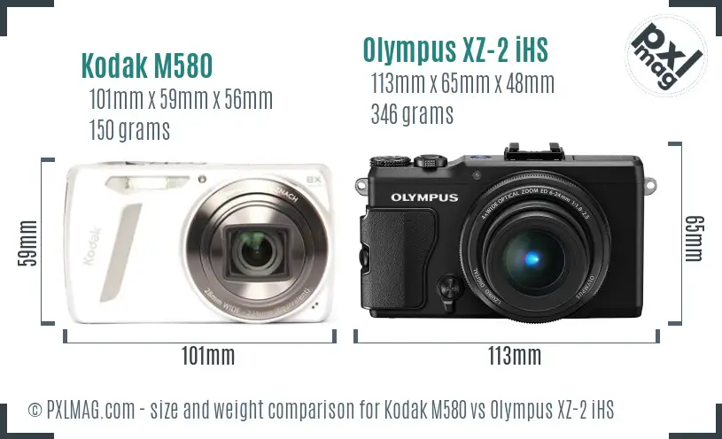 Kodak M580 vs Olympus XZ-2 iHS size comparison