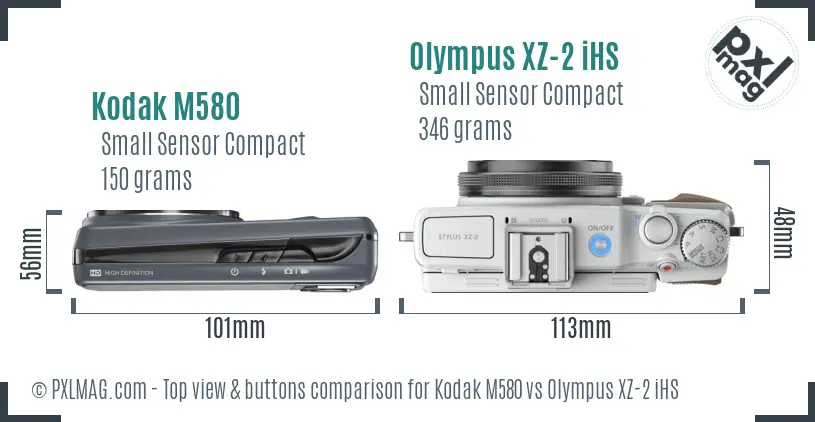 Kodak M580 vs Olympus XZ-2 iHS top view buttons comparison