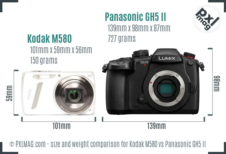 Kodak M580 vs Panasonic GH5 II size comparison