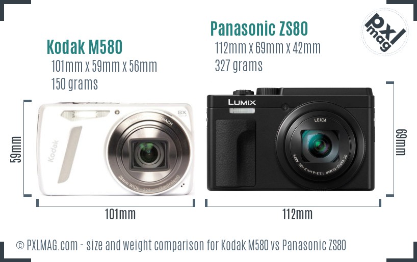 Kodak M580 vs Panasonic ZS80 size comparison