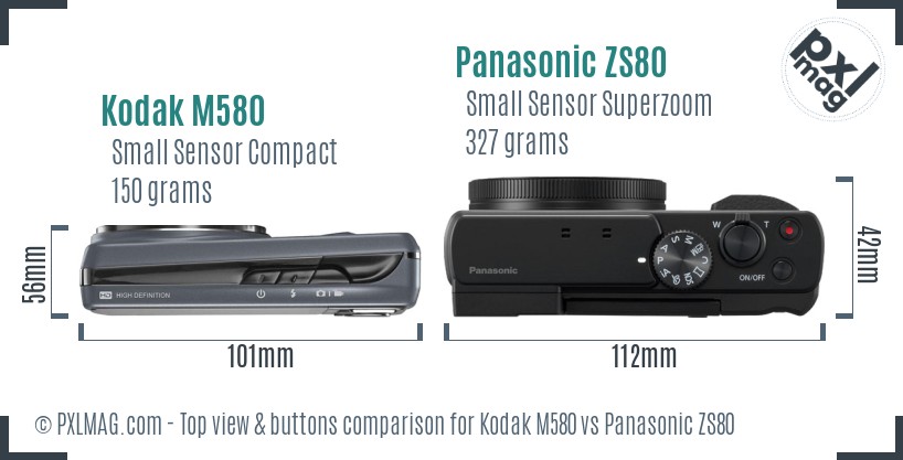 Kodak M580 vs Panasonic ZS80 top view buttons comparison