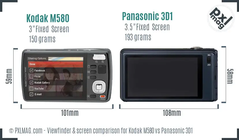 Kodak M580 vs Panasonic 3D1 Screen and Viewfinder comparison