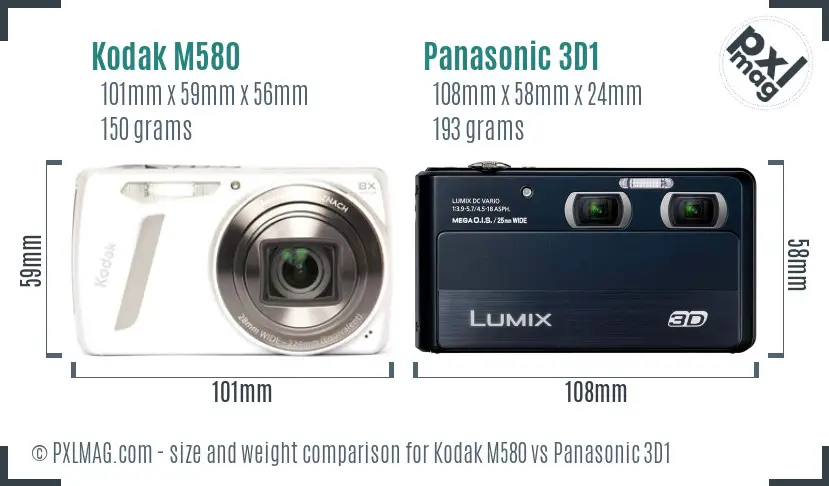 Kodak M580 vs Panasonic 3D1 size comparison