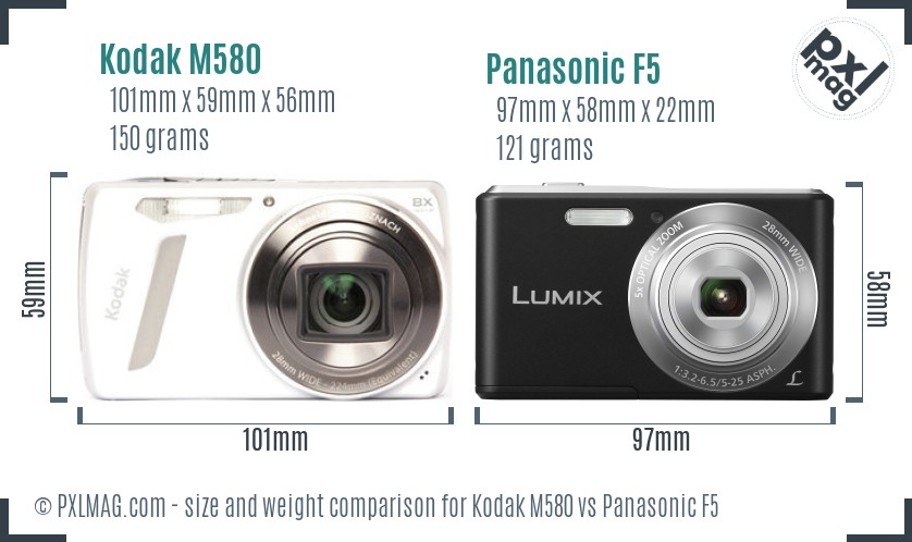 Kodak M580 vs Panasonic F5 size comparison