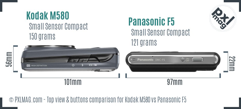 Kodak M580 vs Panasonic F5 top view buttons comparison