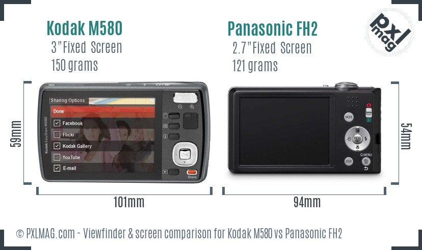 Kodak M580 vs Panasonic FH2 Screen and Viewfinder comparison