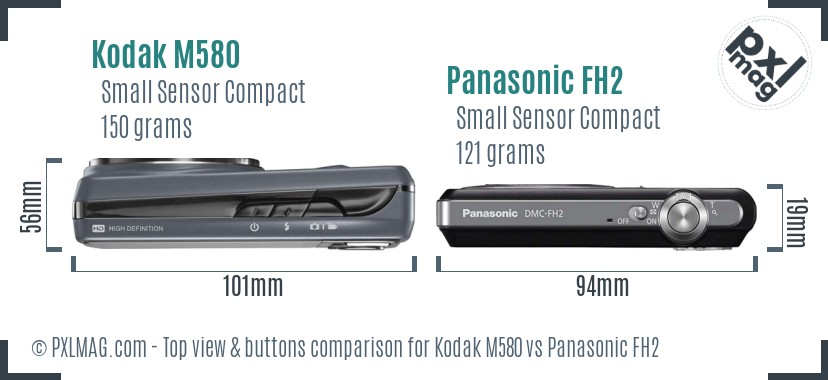 Kodak M580 vs Panasonic FH2 top view buttons comparison