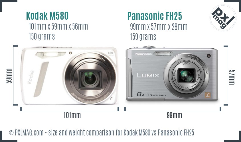 Kodak M580 vs Panasonic FH25 size comparison