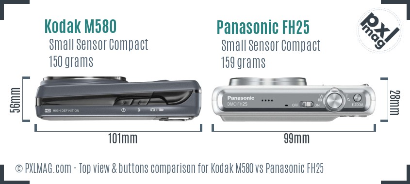 Kodak M580 vs Panasonic FH25 top view buttons comparison