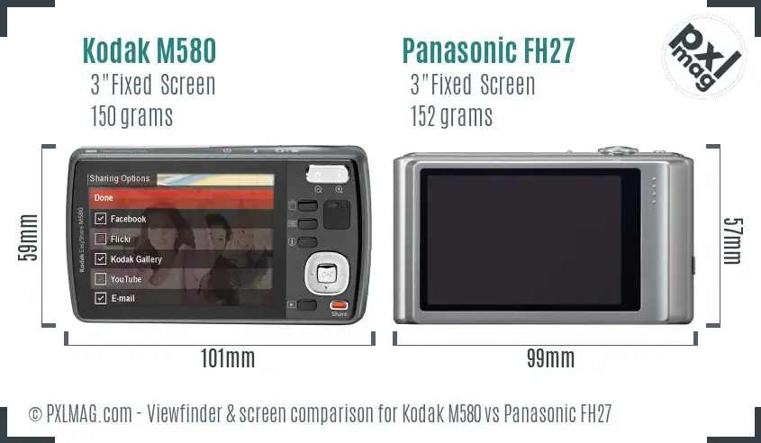 Kodak M580 vs Panasonic FH27 Screen and Viewfinder comparison