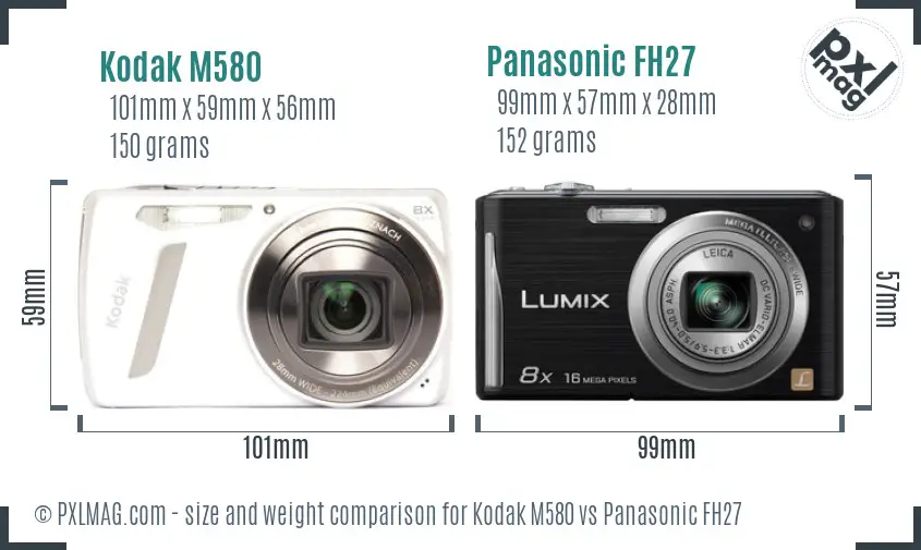 Kodak M580 vs Panasonic FH27 size comparison