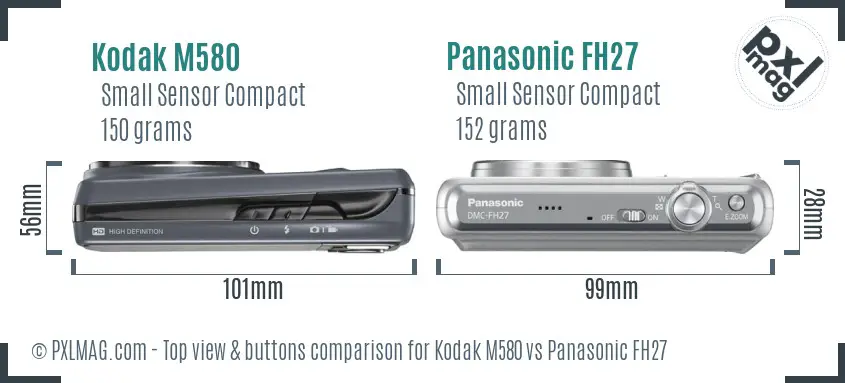 Kodak M580 vs Panasonic FH27 top view buttons comparison