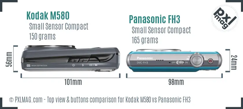 Kodak M580 vs Panasonic FH3 top view buttons comparison