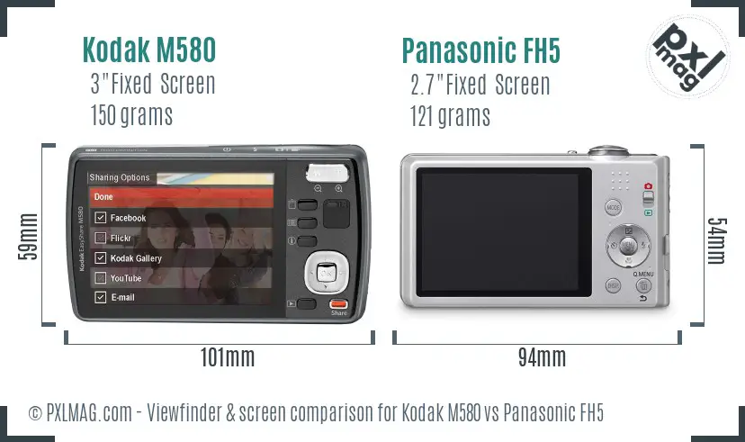 Kodak M580 vs Panasonic FH5 Screen and Viewfinder comparison