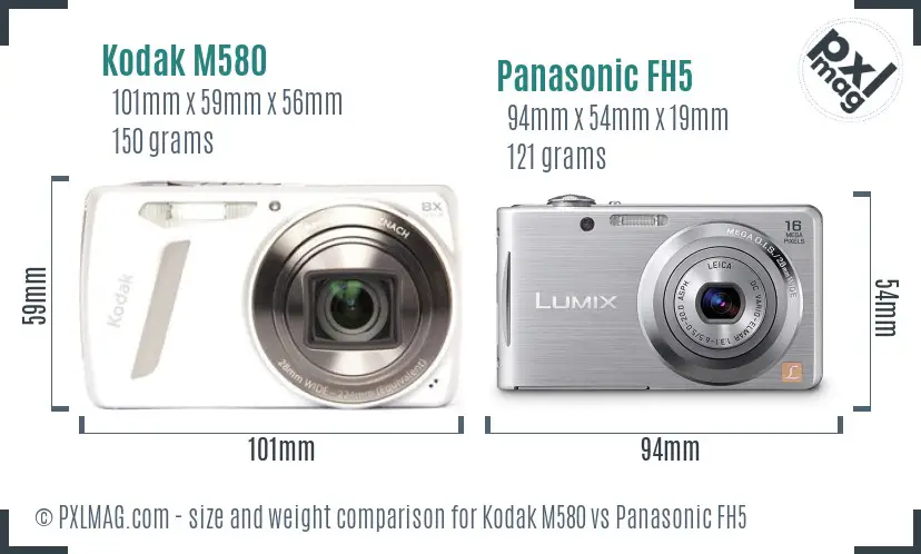 Kodak M580 vs Panasonic FH5 size comparison