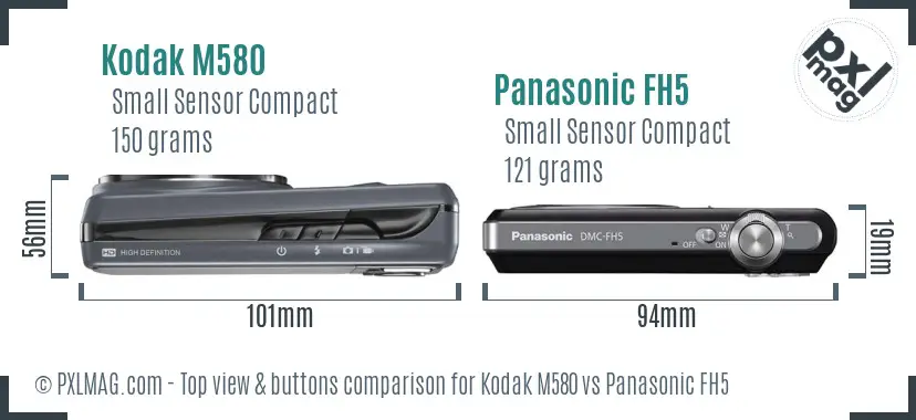 Kodak M580 vs Panasonic FH5 top view buttons comparison