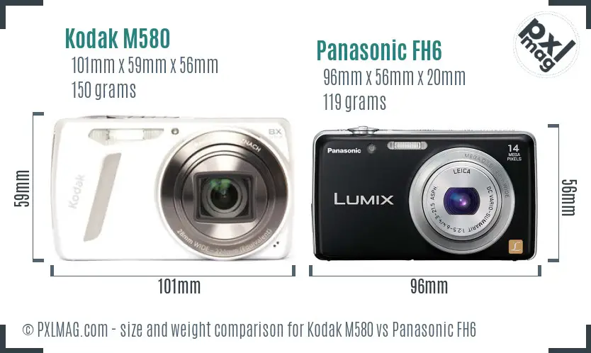 Kodak M580 vs Panasonic FH6 size comparison
