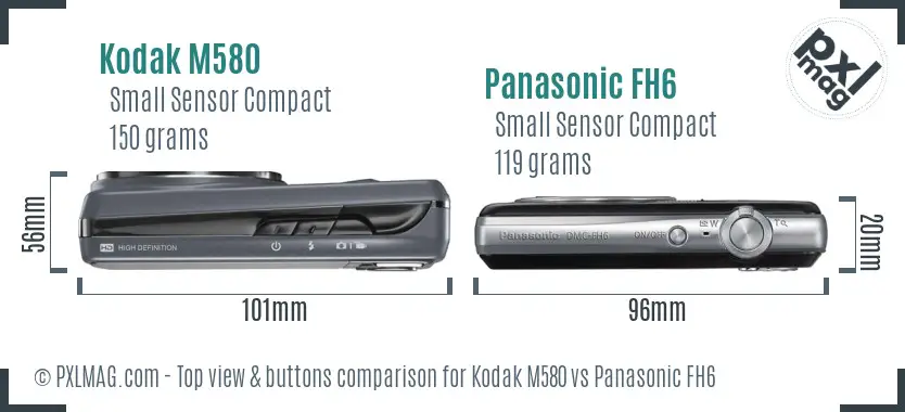Kodak M580 vs Panasonic FH6 top view buttons comparison