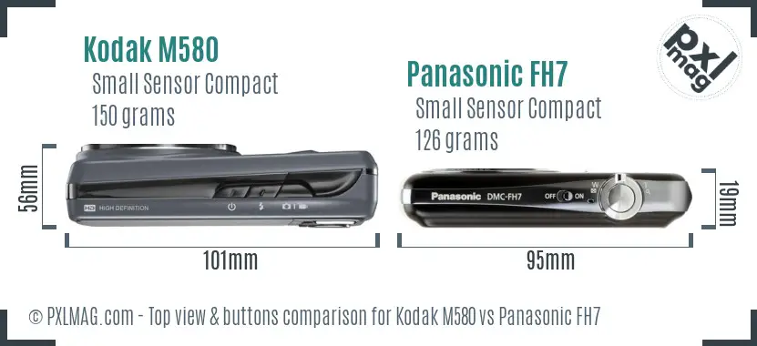 Kodak M580 vs Panasonic FH7 top view buttons comparison