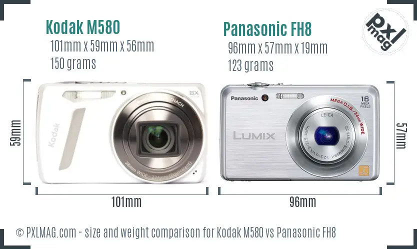 Kodak M580 vs Panasonic FH8 size comparison