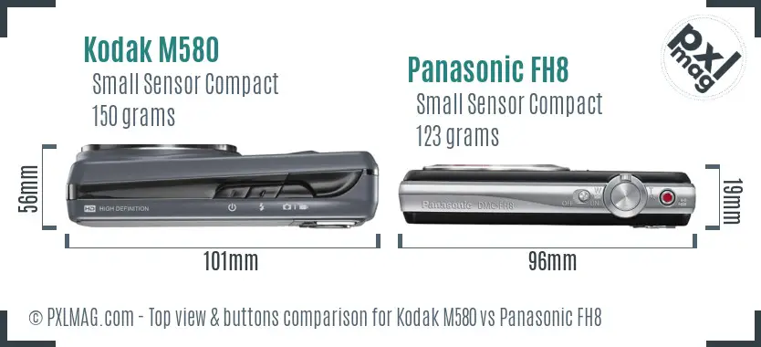 Kodak M580 vs Panasonic FH8 top view buttons comparison