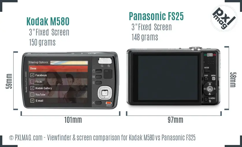 Kodak M580 vs Panasonic FS25 Screen and Viewfinder comparison