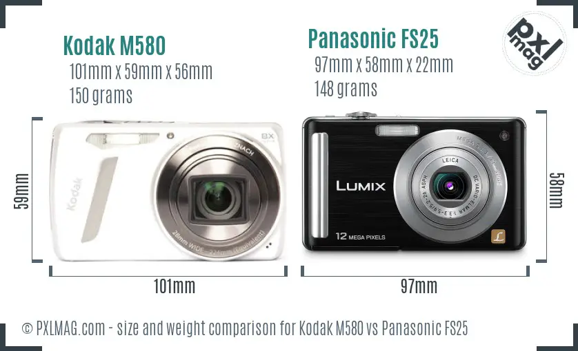 Kodak M580 vs Panasonic FS25 size comparison