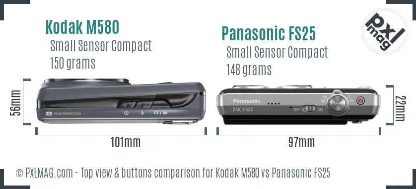 Kodak M580 vs Panasonic FS25 top view buttons comparison