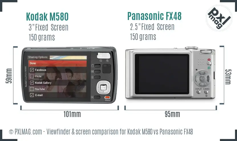 Kodak M580 vs Panasonic FX48 Screen and Viewfinder comparison