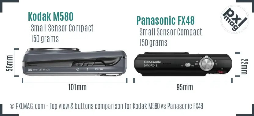 Kodak M580 vs Panasonic FX48 top view buttons comparison