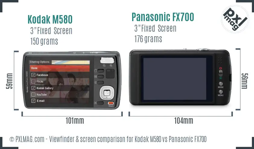 Kodak M580 vs Panasonic FX700 Screen and Viewfinder comparison