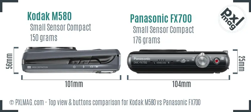 Kodak M580 vs Panasonic FX700 top view buttons comparison