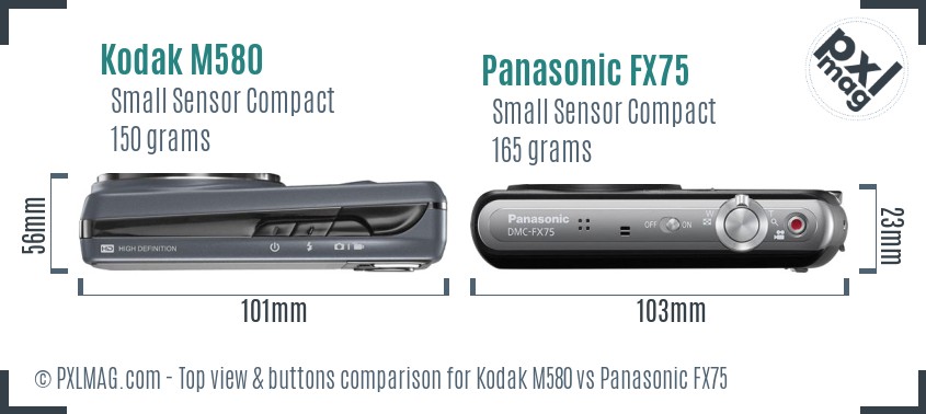 Kodak M580 vs Panasonic FX75 top view buttons comparison