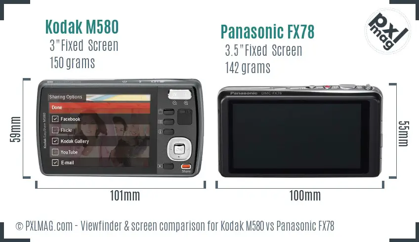 Kodak M580 vs Panasonic FX78 Screen and Viewfinder comparison