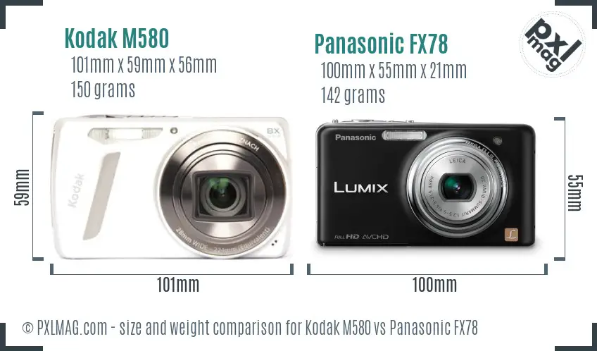 Kodak M580 vs Panasonic FX78 size comparison